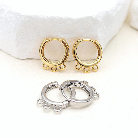 Huggie Hoop Earring Finding, 10PCs One-Touch Hoop Blank with 3 Open Attach Loop in Anti-tarnish 18K Gold Plating, Nickel Nickel Free