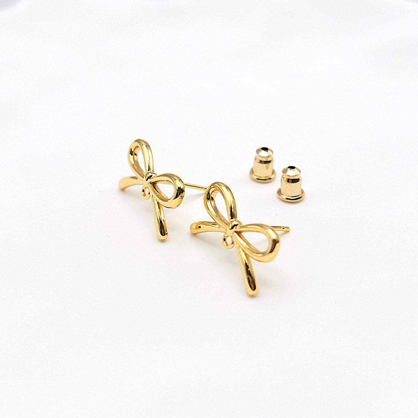 Gold Bow Studs, 10 Pcs+ Ribbon Bow Earring Findings in 18K Gold Plating, Gold Bow Earrings with Loop for Earring Making, Nickel Free, US Seller