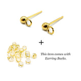 Ball Posts Stud Earring Finding for Jewelry, 3mm Ball, 18K Gold Plated, Stainless Steel, With Ear Nuts, Retail Wholesale (STER-0013AG)