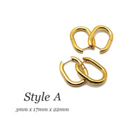One-Touch Chunky Rectangle Hoop Earrings, Paperclip Huggie Hoops, Surgical Stainless Steel Earrings in PVD Gold Plating/ 10 PCs (STER0029G)