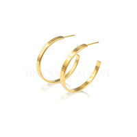 Gold Hoop Earrings in 18K Gold PVD Plating, Flat Hoop Earrings, Hand Polished Surgical Stainless Steel in Shiny Gold Finish (STER-0026G)
