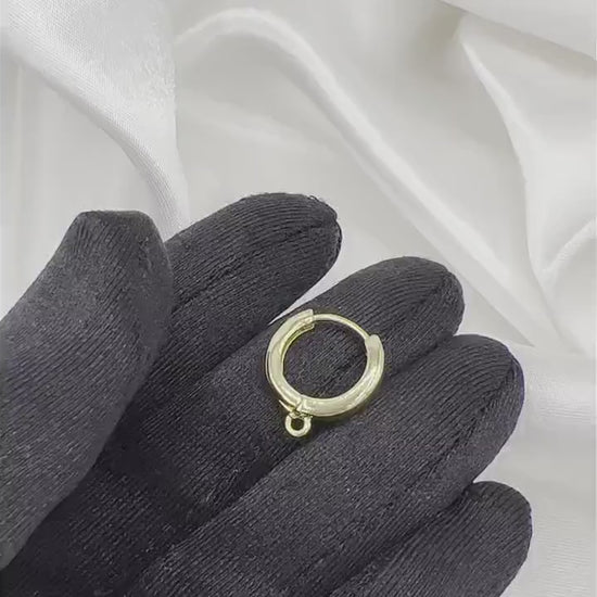 Huggie Hoop Earring Findings in 18K Gold Plating, One-Touch Hoop with Attachment Ring, Nickle Lead Free, Retail & Wholesale (BRSSER-0023G)