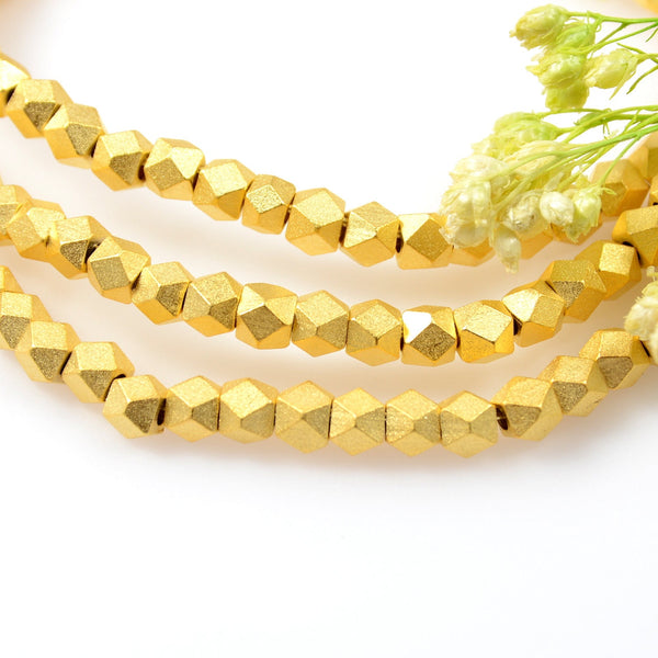 Diamond Cut Faceted Jewelry Beads in MATTE GOLD,  3.5mm with 1.8mm Large Hole, 90 Pieces+ Strand per Order, Clearance (B001MG-35MM)