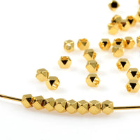 Diamond Cut Faceted Jewelry Beads in 22K GOLD Plating, 2.5mm with 1.3mm Hole, 200 Pieces per Order, CLEARANCE (B001G-25MM)