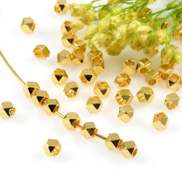 Gold Plated 4mm Faceted Diamond Cut Beads