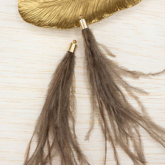Ostrich Feather Jewelry Tassel in BROWN for Jewelry Making and Crafts, 2 PCs, (FOBS001-BR) - UniqueBeadsNY