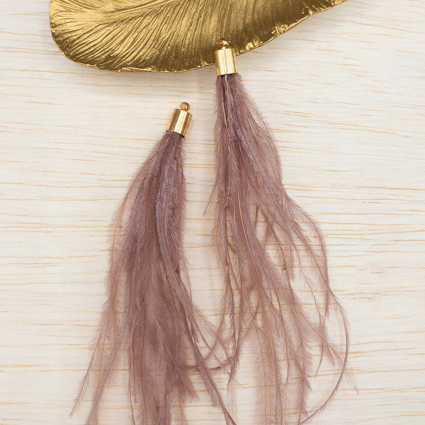 Ostrich Feather Jewelry Tassel in BROWN BLUSH for Jewelry Making and Crafts, 2 PCs (FOBS001-BB)