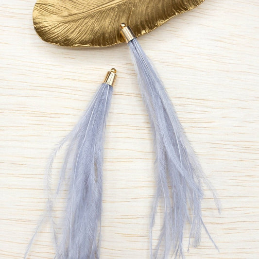 Ostrich Feather Jewelry Tassel in GRAY for Jewelry Making and Crafts, 2 PCs (FOBS001-GY) - UniqueBeadsNY