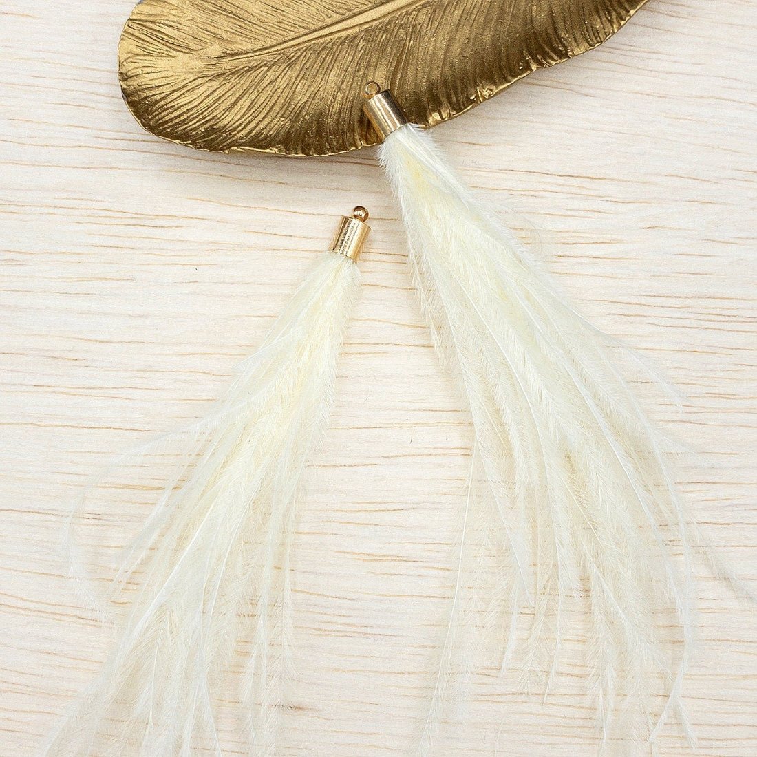 Ostrich Feather Jewelry Tassel in IVORY for Jewelry Making and Crafts, 2 PCs, (FOBS001-IV) - UniqueBeadsNY