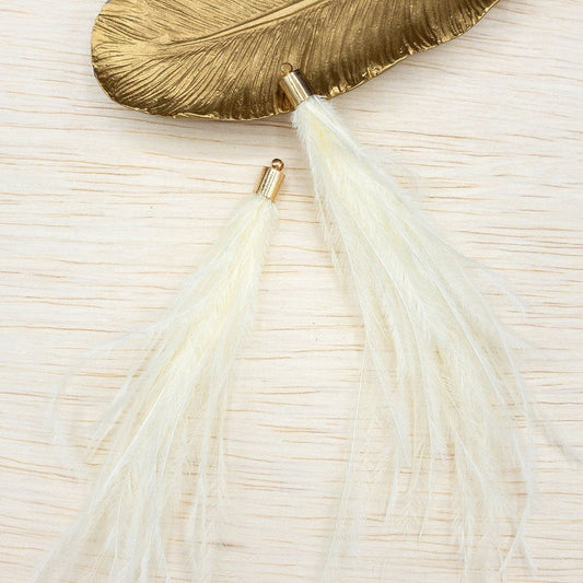 Ostrich Feather Jewelry Tassel in IVORY for Jewelry Making and Crafts, 2 PCs, (FOBS001-IV) - UniqueBeadsNY