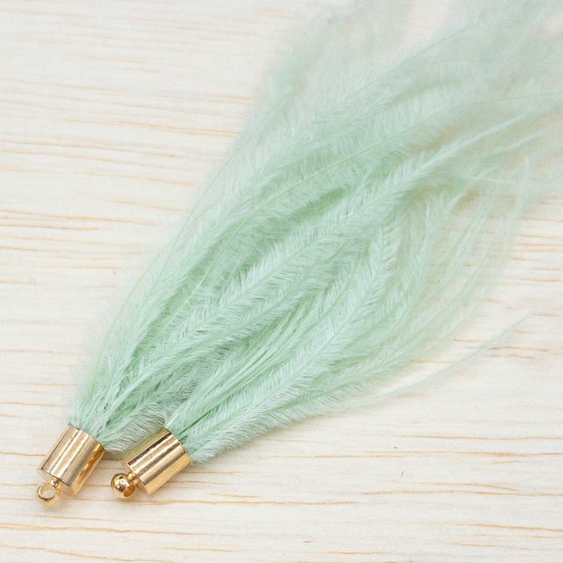Ostrich Feather Jewelry Tassel in LIGHT GREEN for Jewelry Making and Crafts, 2 PCs (FOBS001-LG) - UniqueBeadsNY