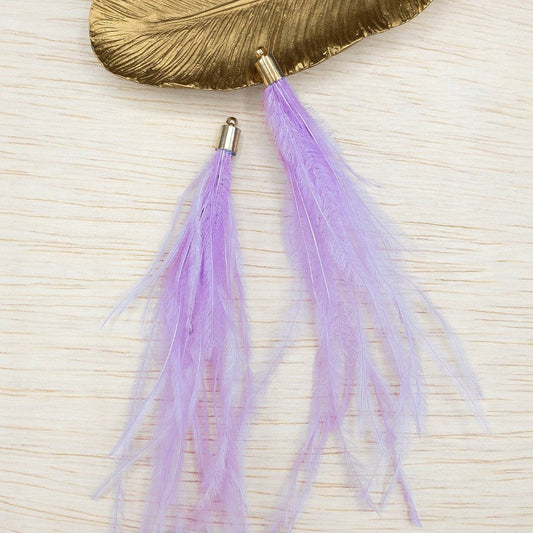Ostrich Feather Jewelry Tassel in LIGHT PURPLE for Jewelry Making and Crafts, 2 PCs (FOBS001-LP) - UniqueBeadsNY