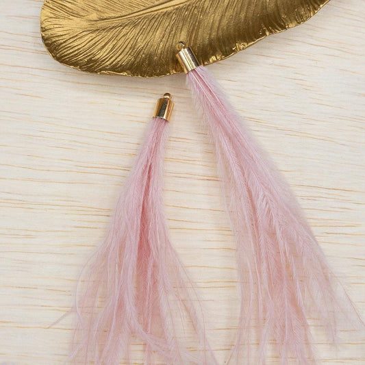 Ostrich Feather Jewelry Tassel in LIGHT PINK for Jewelry Making and Crafts, 2 PCs (FOBS001-LPK) - UniqueBeadsNY