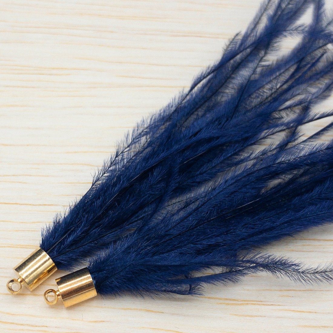 Ostrich Feather Jewelry Tassel in NAVY BLUE for Jewelry Making and Crafts, 2 PCs (FOBS001-NB) - UniqueBeadsNY