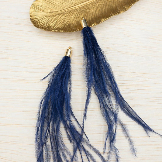 Ostrich Feather Jewelry Tassel in NAVY BLUE for Jewelry Making and Crafts, 2 PCs (FOBS001-NB) - UniqueBeadsNY