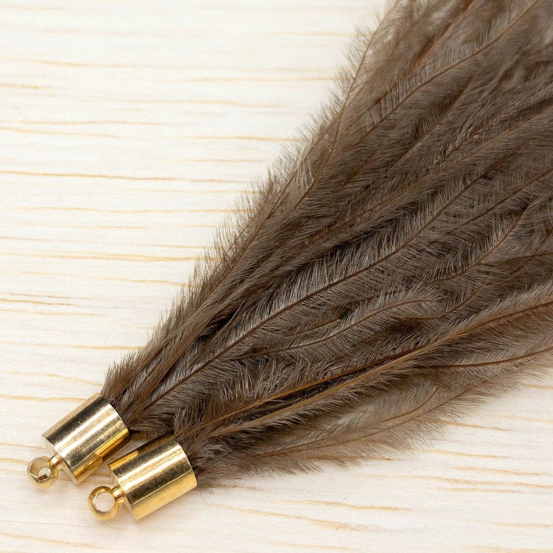 Ostrich Feather Jewelry Tassel in BROWN for Jewelry Making and Crafts, 2 PCs, (FOBS001-BR) - UniqueBeadsNY