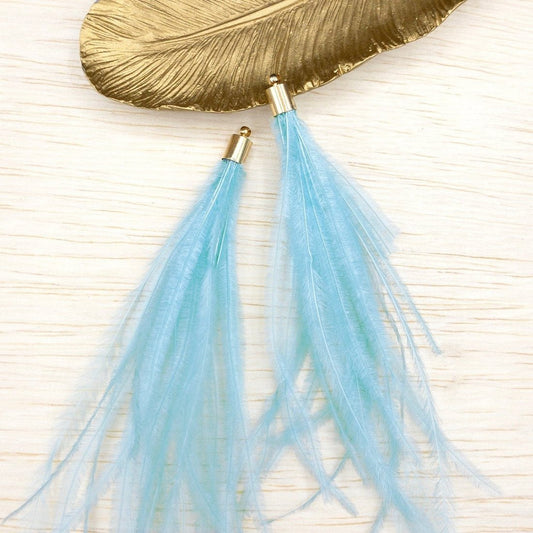 Ostrich Feather Jewelry Tassel in LIGHT BLUE for Jewelry Making and Crafts, 2 PCs (FOBS001-LB) - UniqueBeadsNY