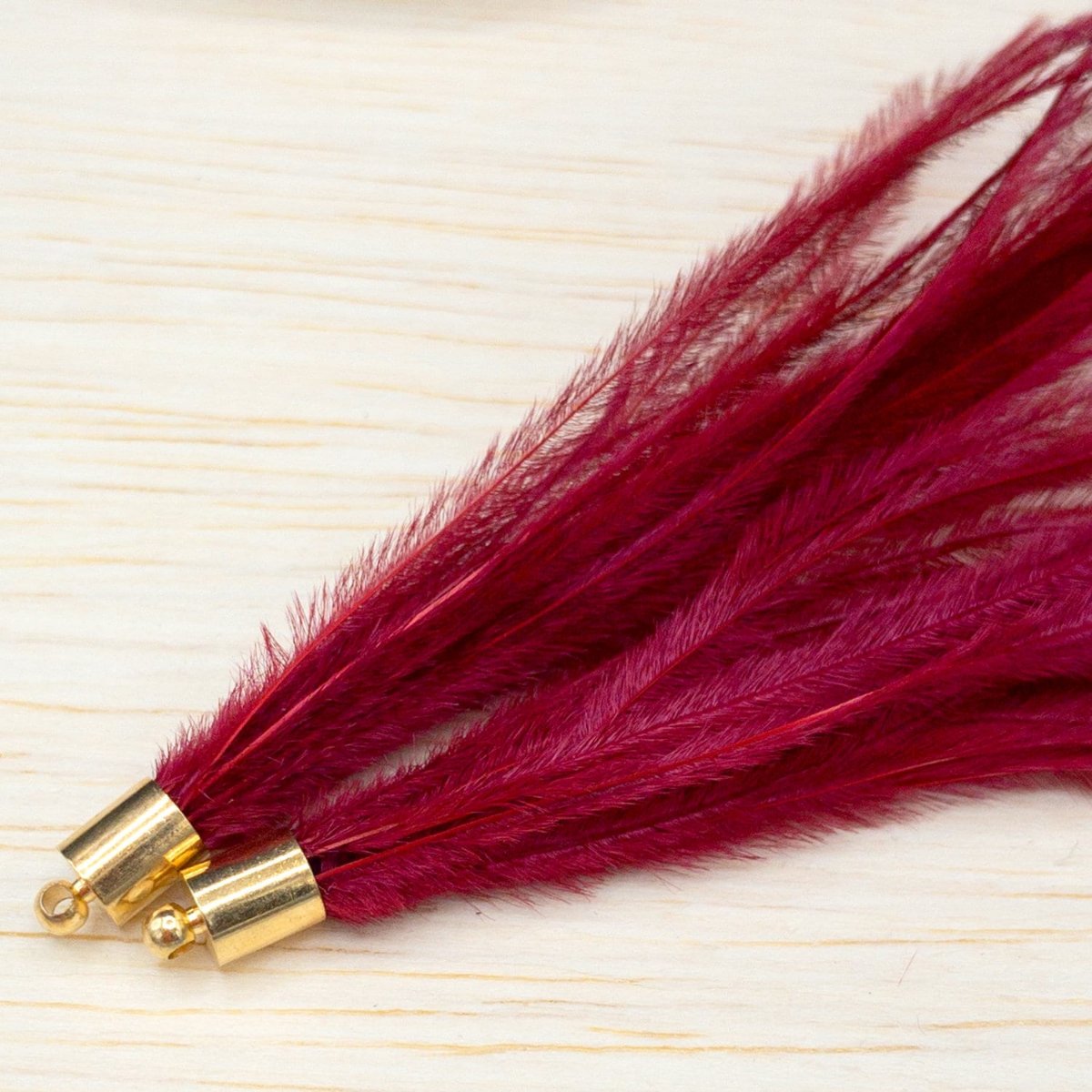 Ostrich Feather Jewelry Tassel in RED for Jewelry Making and Crafting, 2 PCs (FOBS001-RD) - UniqueBeadsNY