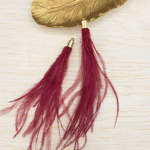 Ostrich Feather Jewelry Tassel in RED for Jewelry Making and Crafting, 2 PCs (FOBS001-RD)