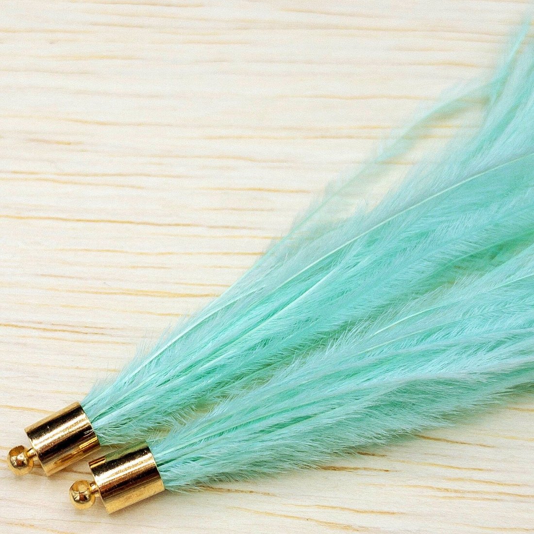 Ostrich Feather Jewelry Tassel in SEAFOAM GREEN for Jewelry Making and Crafts, 2 PCs (FOBS001-SF) - UniqueBeadsNY