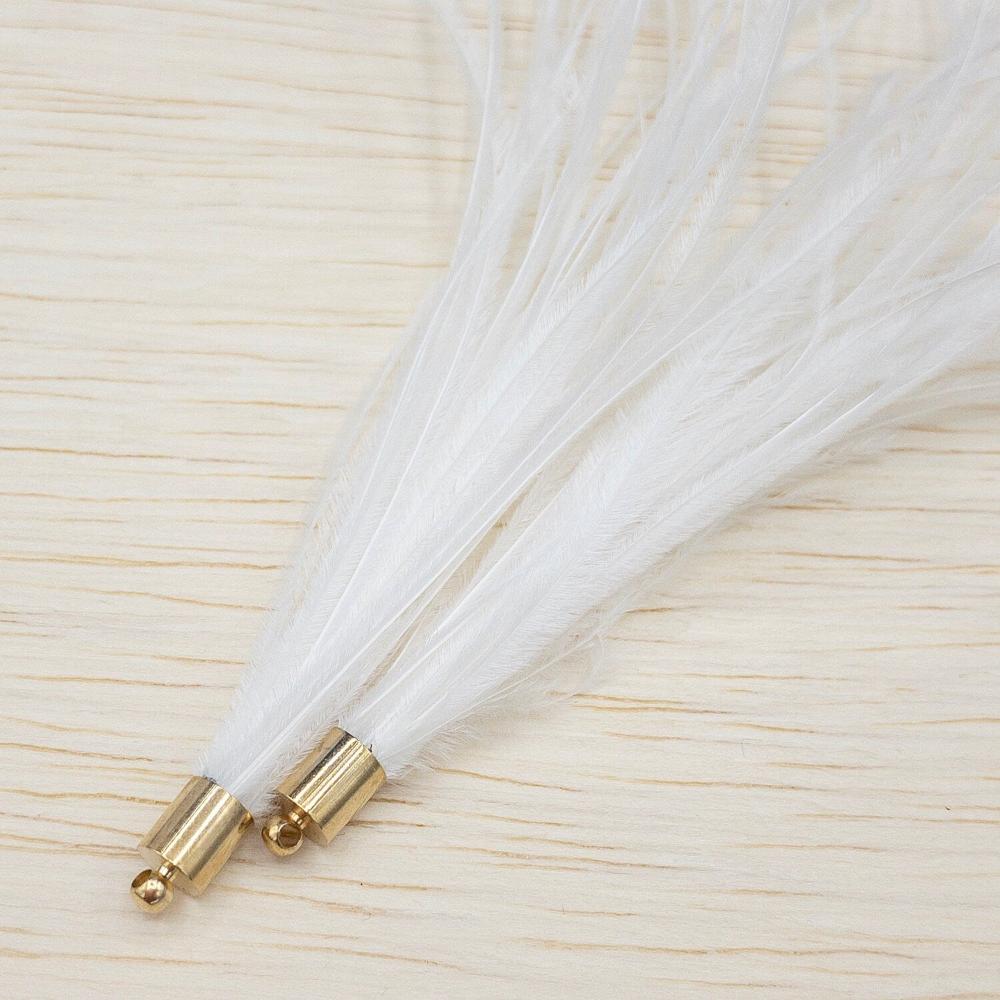 Ostrich Feather Jewelry Tassel in WHITE for Jewelry Making and Crafting, 2 PCs (FOBS001-WT) - UniqueBeadsNY