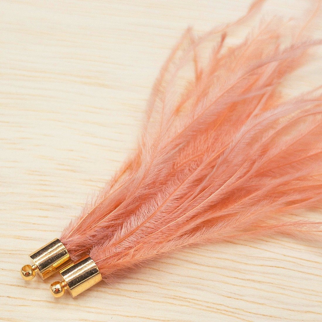 Ostrich Feather Jewelry Tassel in CORAL PINK for Jewelry Making and Crafts, 2 PCs (FOBS001-CPK) - UniqueBeadsNY
