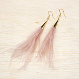 Ostrich Feather Jewelry Tassel Pendants in BROWN with Gold Cone Cap for Jewelry Making and Crafts, 2 PCs (FOC001-BR)