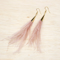 Ostrich Feather Jewelry Tassel Pendants in BROWN BLUSH with Gold Cone Cap for Jewelry Making and Crafts, 2 PCs (FOC001-BB)