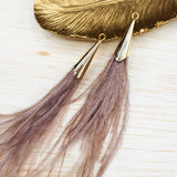 Ostrich Feather Jewelry Tassel Pendants in BROWN BLUSH with Gold Cone Cap for Jewelry Making and Crafts, 2 PCs (FOC001-BB)