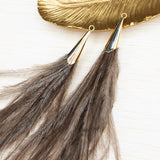 Ostrich Feather Jewelry Tassel Pendants in BROWN with Gold Cone Cap for Jewelry Making and Crafts, 2 PCs (FOC001-BR)