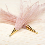 Ostrich Feather Jewelry Tassel Pendants in LIGHT PINK with Gold Cone Cap for Jewelry Making and Crafts, 2 PCs (FOC001-LPK)