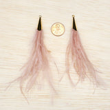 Ostrich Feather Jewelry Tassel Pendants in BLACK with Gold Cone Cap for Jewelry Making and Crafts, 2 PCs (FOC001-BK)