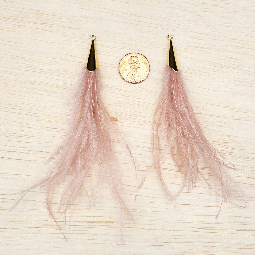 IVORY Ostrich Feather Jewelry Tassel Pendants in IVORY with Gold Cone Cap for Jewelry Making and Crafts, 2 PCs (FOC001-IV) - UniqueBeadsNY