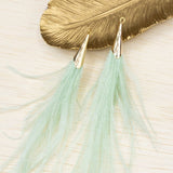 Ostrich Feather Jewelry Tassel Pendants in LIGHT GREEN with Gold Cone Cap for Jewelry Making and Crafts, 2 PCs (FOC001-LG)