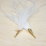 Ostrich Feather Jewelry Tassel Pendants in WHITE with Gold Cone Cap, for Jewelry Making and Crafts, 2 PCs (FOC001-WT)