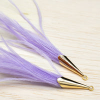 Ostrich Feather Jewelry Tassel Pendants in LIGHT PURPLE with Gold Cone Cap for Jewelry Making and Crafts, 2 PCs (FOC001-LP)