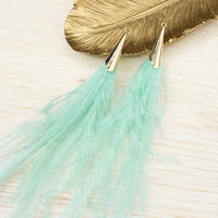 Ostrich Feather Jewelry Tassel Pendants in SEAFOAM GREEN with Gold Cone Cap for Jewelry Making and Crafts, 2 PCs (FOC001-SF)
