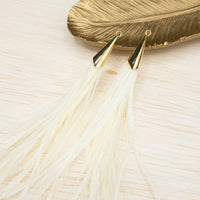IVORY Ostrich Feather Jewelry Tassel Pendants in IVORY with Gold Cone Cap for Jewelry Making and Crafts, 2 PCs (FOC001-IV)