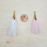 Trimmed Ostrich Feather Jewelry Tassel Pendants with Gold Cone Cap for Jewelry Making and Crafts, 6cm or 2.5", 2 PCs (FOC002)