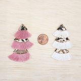 Earring Tassel Three Tiered in Pink Thread with Gold Textured Finding, 2 PCs , 4 x 6.5cm ( 1.6 x 2.5") TSL011