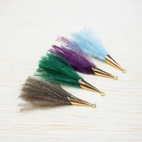 Trimmed Ostrich Feather Jewelry Tassel Pendants with Gold Cone Cap for Jewelry Making and Crafts, 6cm or 2.5", 2 PCs (FOC002)