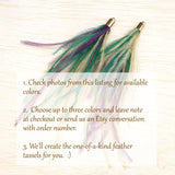 2 PCs, Custom Color Ostrich Feather Tassel Pendants, Customized Feather Pendant, 15cm or 6 inches Long (FOBL002-CUS)