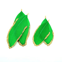 Feather Pendant in GREEN with Dipped Gold Glitter and Connector Cap for Jewelry or Craft, 2 PCs (FG002-GN)