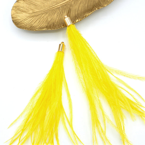 Ostrich Feather Jewelry Tassel in BRIGHT YELLOW for Jewelry Making and Crafts, 2 PCs (FOBS001-YL)