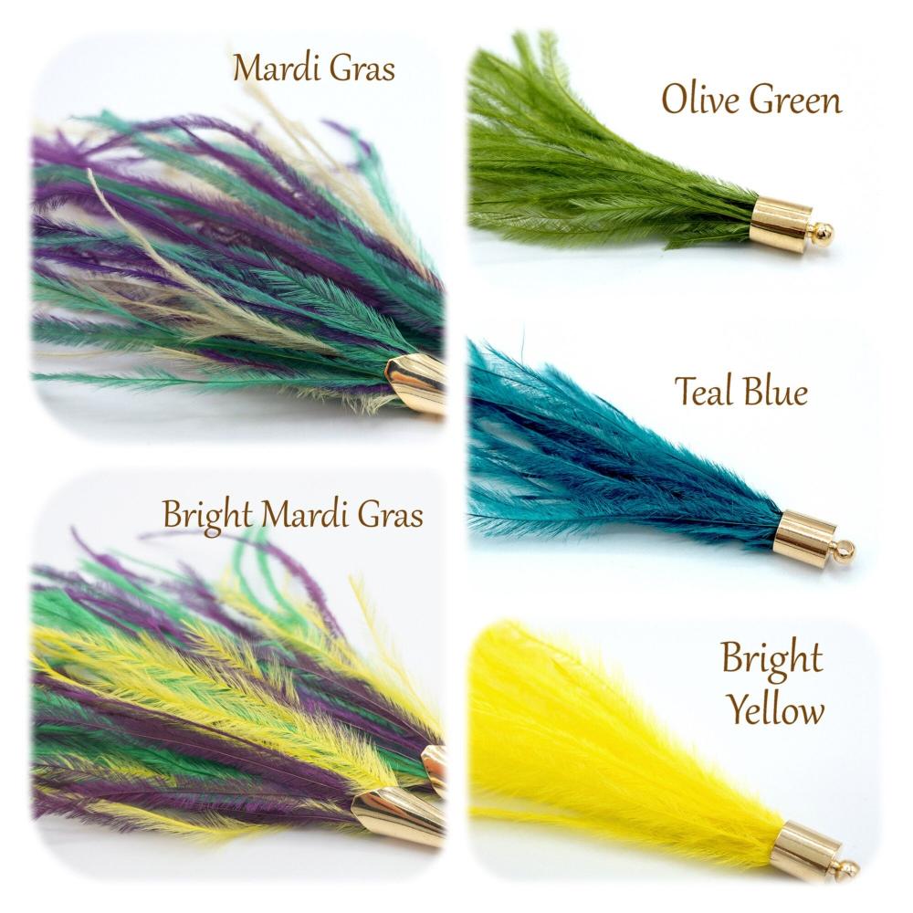 Ostrich Feather Jewelry Tassel Pendants in LIGHT BLUE with Gold Cone Cap for Jewelry Making and Crafts, 2 PCs (FOC001-LB) - UniqueBeadsNY