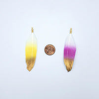 Feather Jewelry Pendants in Triple Color with Gold Dipped Tip and Metal Connector Cap for Jewelry and Crafting, 2 PCs, CLEARANCE (FD002) - UniqueBeadsNY