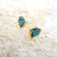 Raw TURQUOISE Stud Earrings, DECEMBER Birthstone Earrings with 18K Gold Plated 925 Silver Post Earrings, Gift for Her, 2 PCs