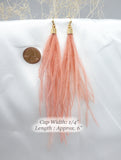 Ostrich Feather Earrings, Long Feather Earrings, Boho Feather Earrings in Beige, Brown and Coral Colors. (E016-G)
