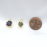 Raw BLUE SAPPHIRE Gemstone, Dainty SEPTEMBER Birthstone Pendant / Connector, Rough Cut Birthstone Charm 24K Gold Plated, 2 PCs (G09)