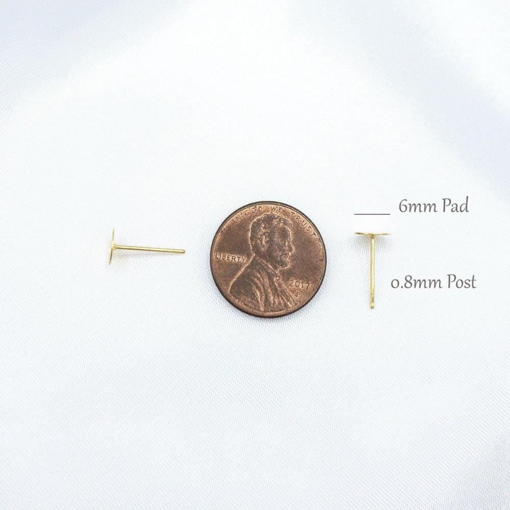 Earring Finding Posts with 4mm, 6mm, 8mm Glue Pad Setting, Gold Plated 304 Stainless Steel, With Ear Nuts, Retail and Wholesale (STER-0011G) - UniqueBeadsNY